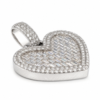 925 Silver Moissanite Baguette Heart Pendant 5.70 CTW - angled view on white