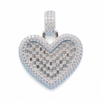 925 Silver Moissanite Baguette Heart Pendant 5.70 CTW - front view on white