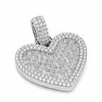 925 Silver Moissanite Baguette Heart Pendant 5.70 CTW - side angle on white