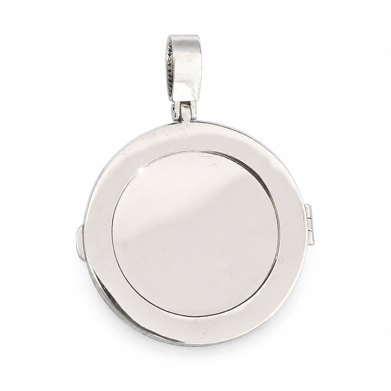 925 Sterling Silver Baguette Moissanite Round Photo Memory Pendant - view 3 on pure white background