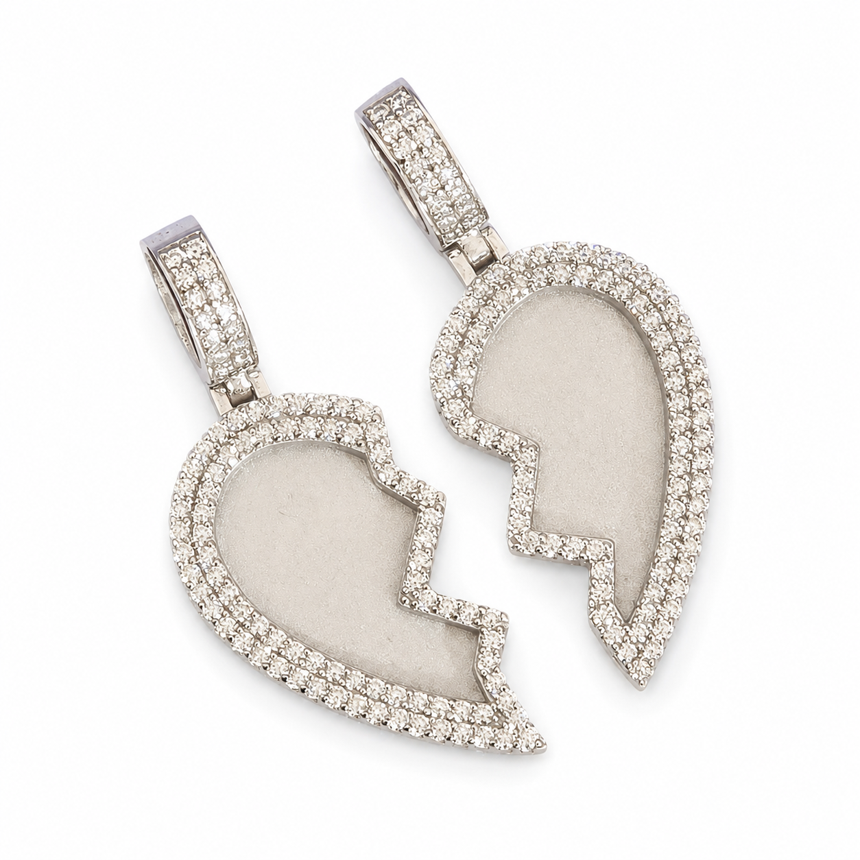 925 Sterling Silver Broken Heart Photo Memory Pendant - 3.50 CTW - view 1 on pure white background
