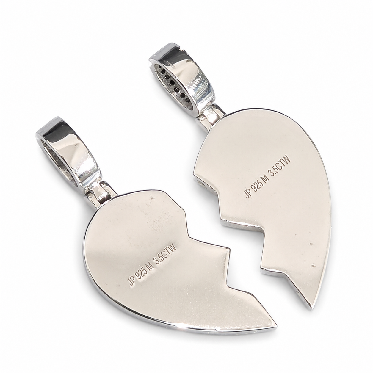 925 Sterling Silver Broken Heart Photo Memory Pendant - 3.50 CTW - view 2 on pure white background