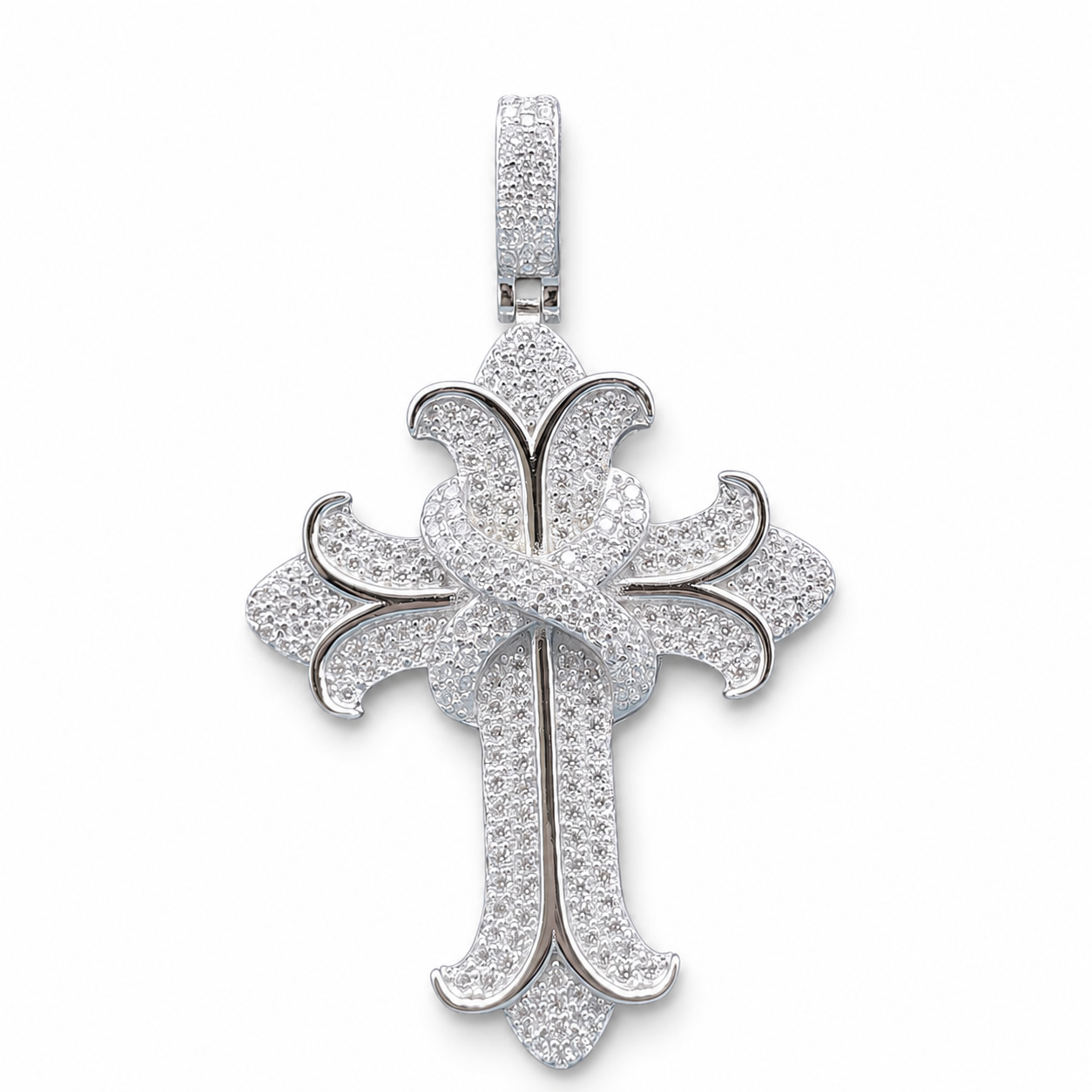925 Sterling Silver Moissanite Antique-Style Cross Pendant 1.30 CTW - view 1 on pure white background