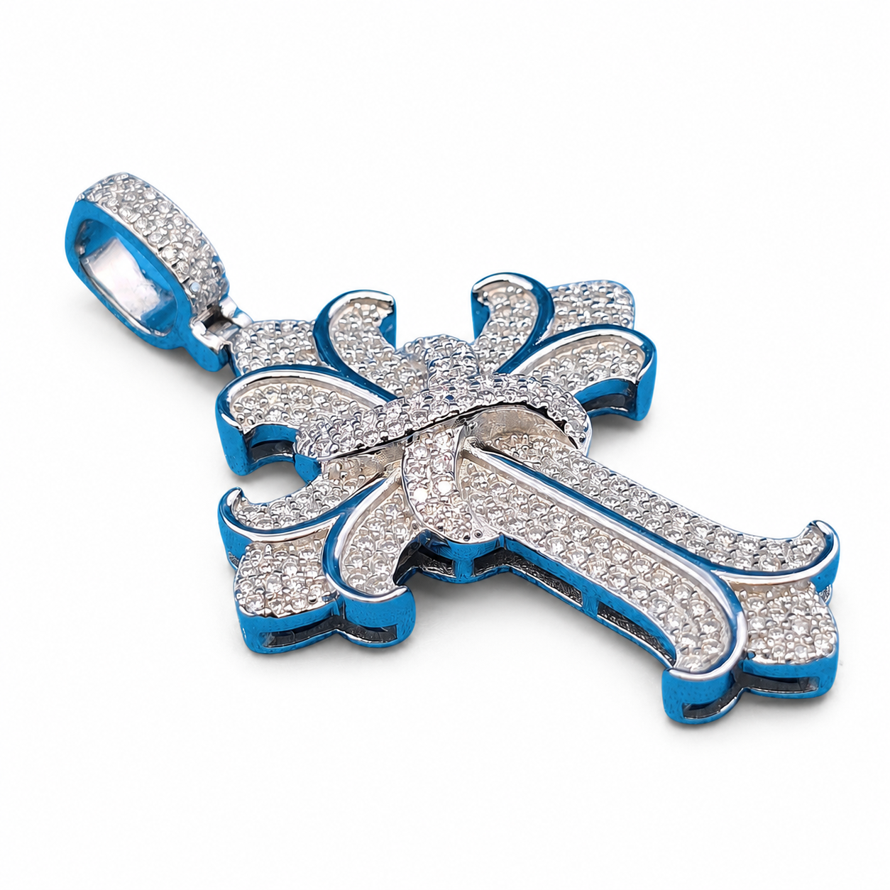 925 Sterling Silver Moissanite Antique-Style Cross Pendant 1.30 CTW - view 2 on pure white background