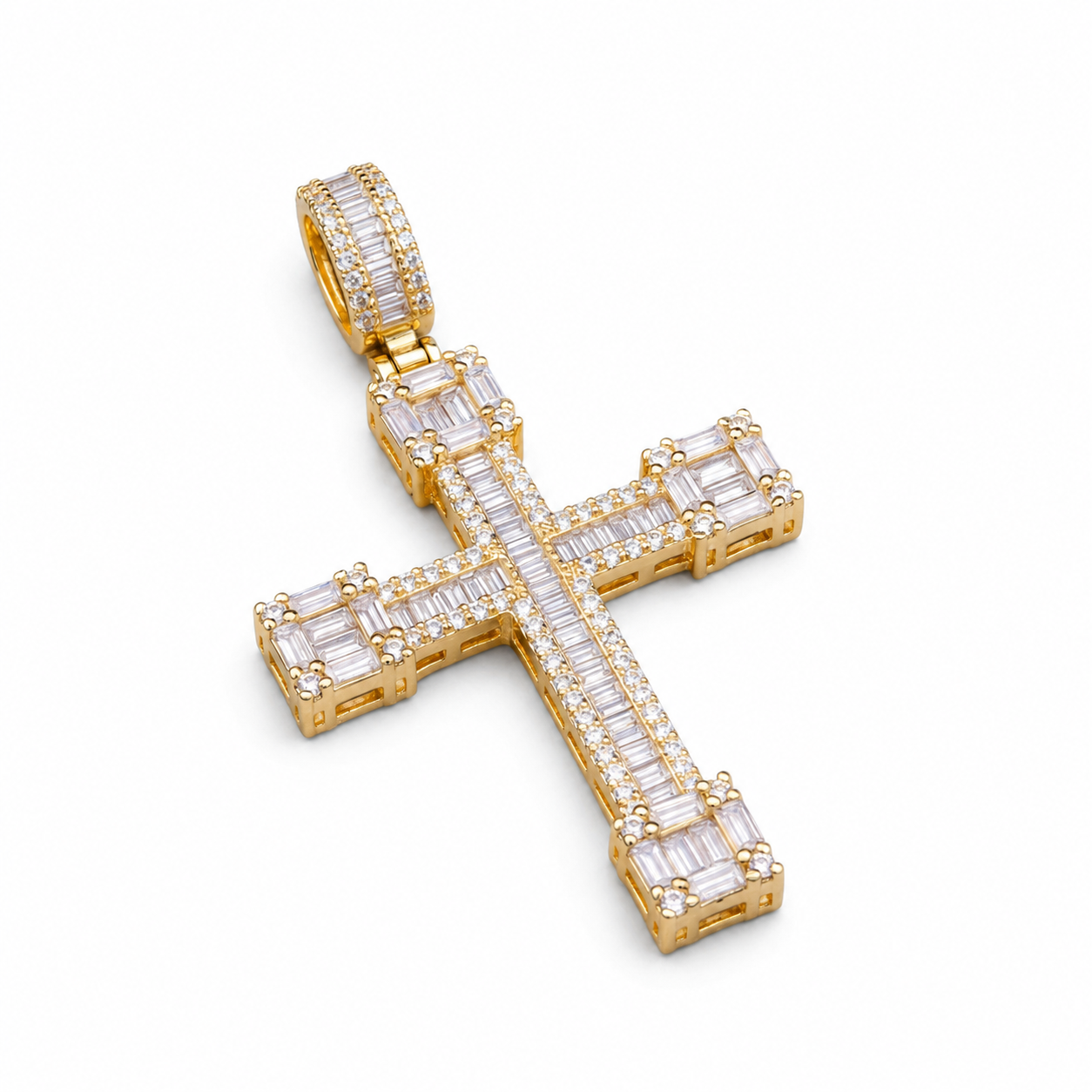 925 Sterling Silver Moissanite Baguette Cross Pendant 4.45 CTW - view 3 on pure white background