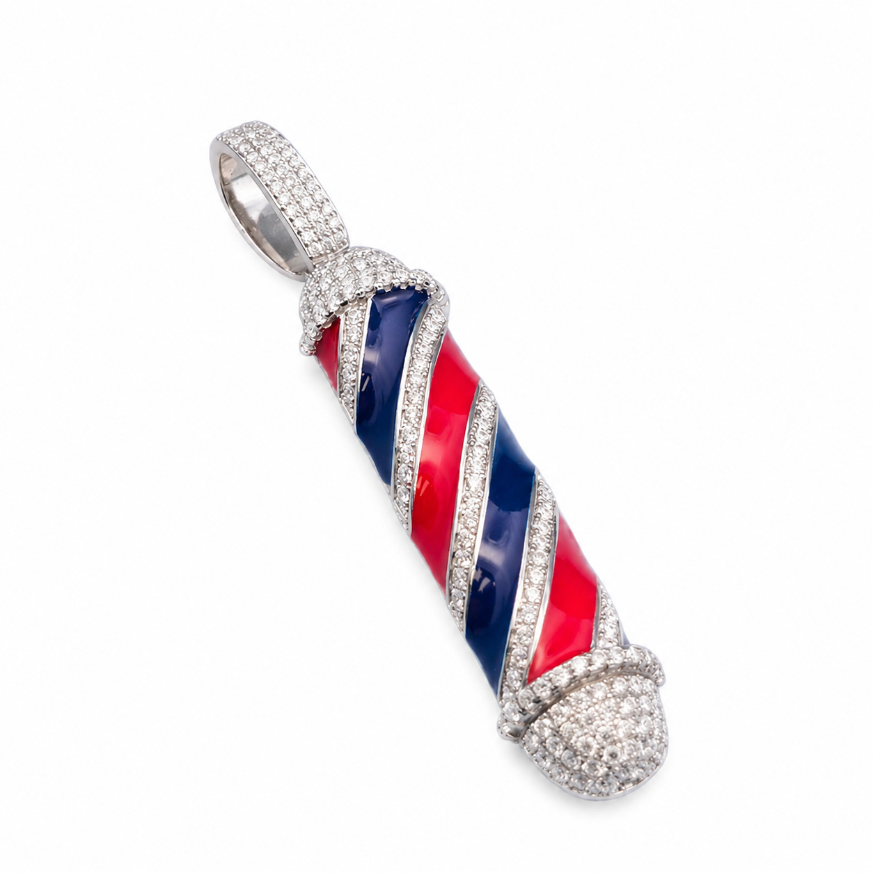 925 Sterling Silver Moissanite Barber Pole Pendant 1.75 CTW - view 3 on pure white background