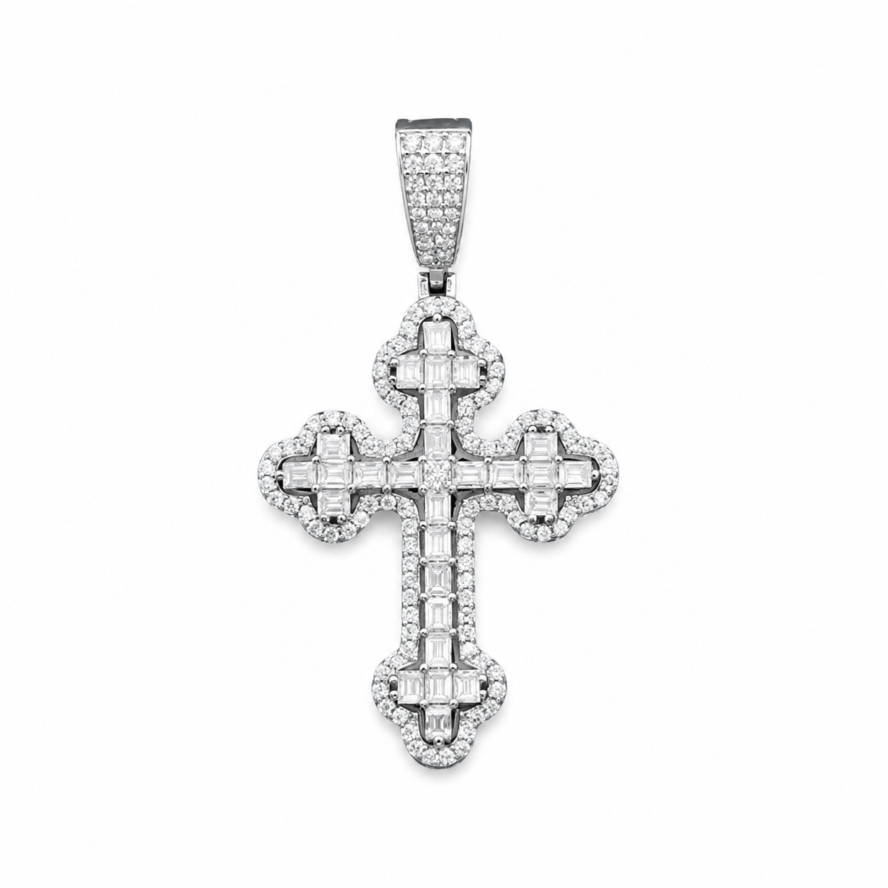 925 Sterling Silver Moissanite Cross Pendant - 2.70 CTW - view 1 on pure white background