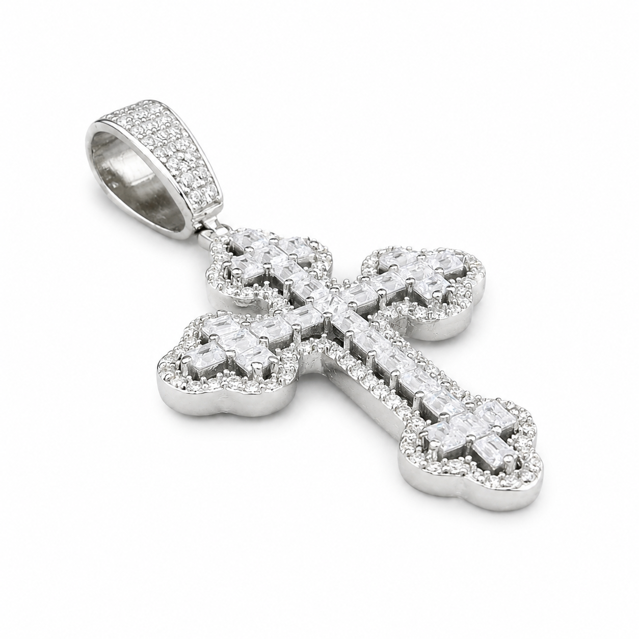 925 Sterling Silver Moissanite Cross Pendant - 2.70 CTW - view 2 on pure white background