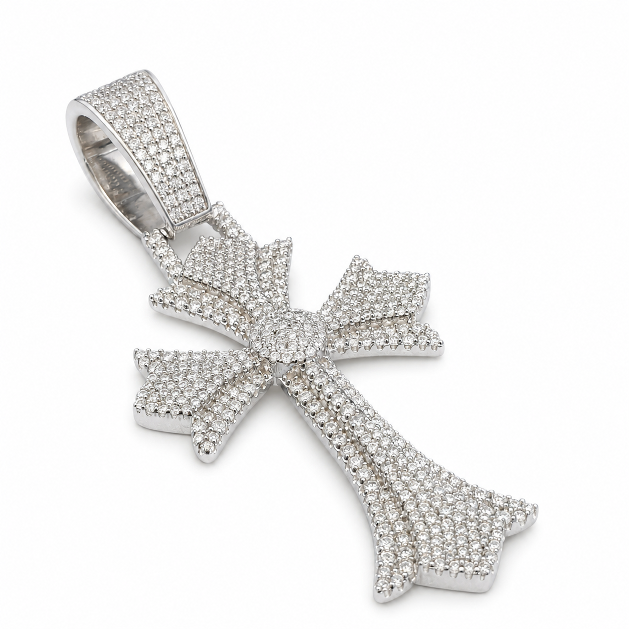 925 Sterling Silver Moissanite Fine Cross Pendant - 5.78 CTW - view 2 on pure white background