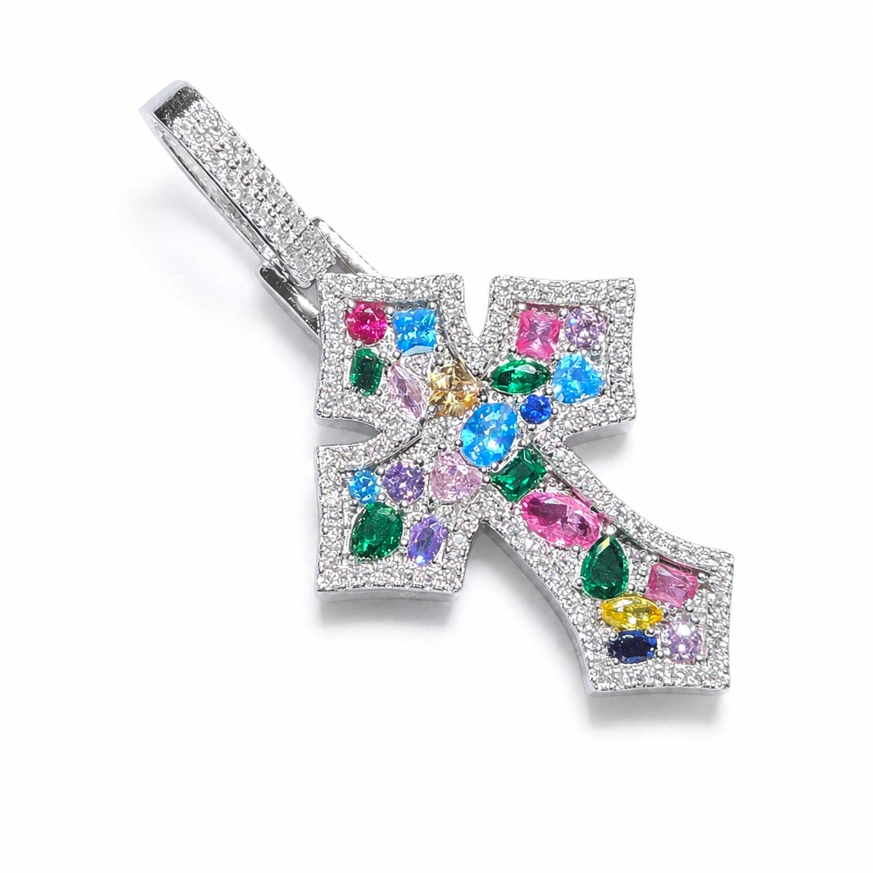 925 Sterling Silver Moissanite Gemstone Cross Pendant - view 4 on pure white background