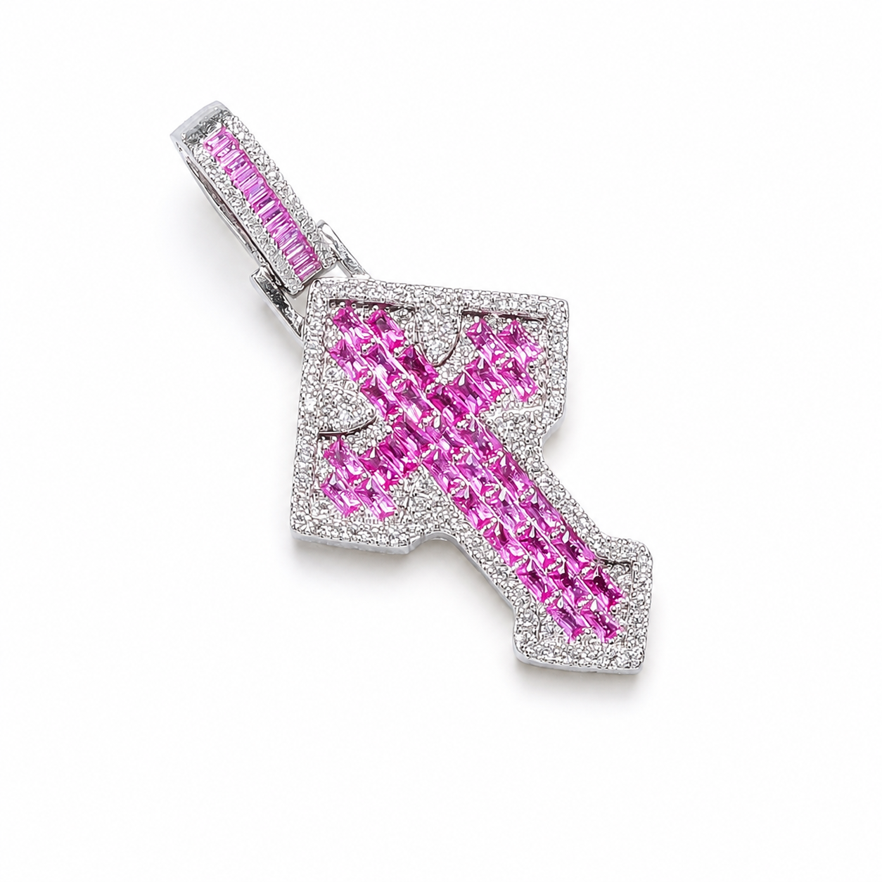 925 Sterling Silver Moissanite Gemstone Cross Pendant - view 5 on pure white background