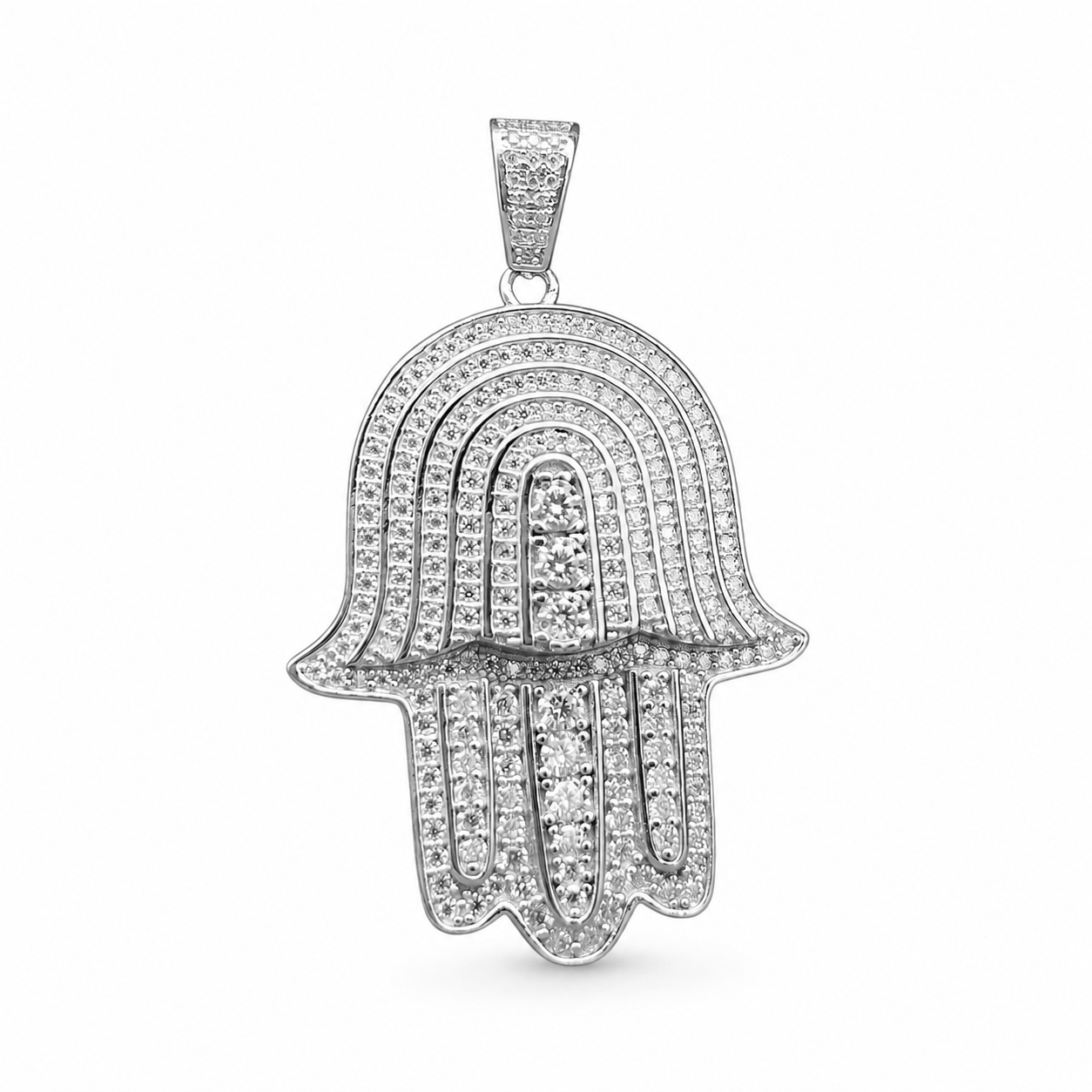 925 Sterling Silver Moissanite Hamsa Hand Pendant 2.30 CTW - view 1 on pure white background