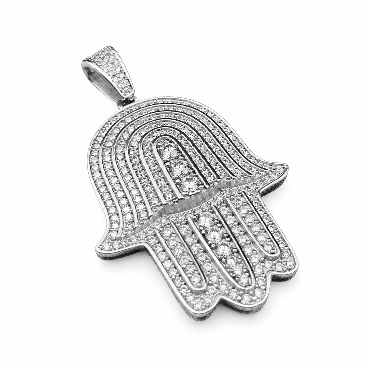 925 Sterling Silver Moissanite Hamsa Hand Pendant 2.30 CTW - view 2 on pure white background