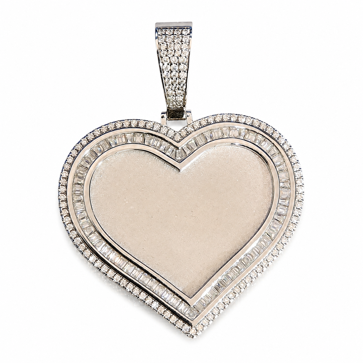 925 Sterling Silver Moissanite Heart Photo Memory Pendant - 3.00 CTW - view 1 on pure white background