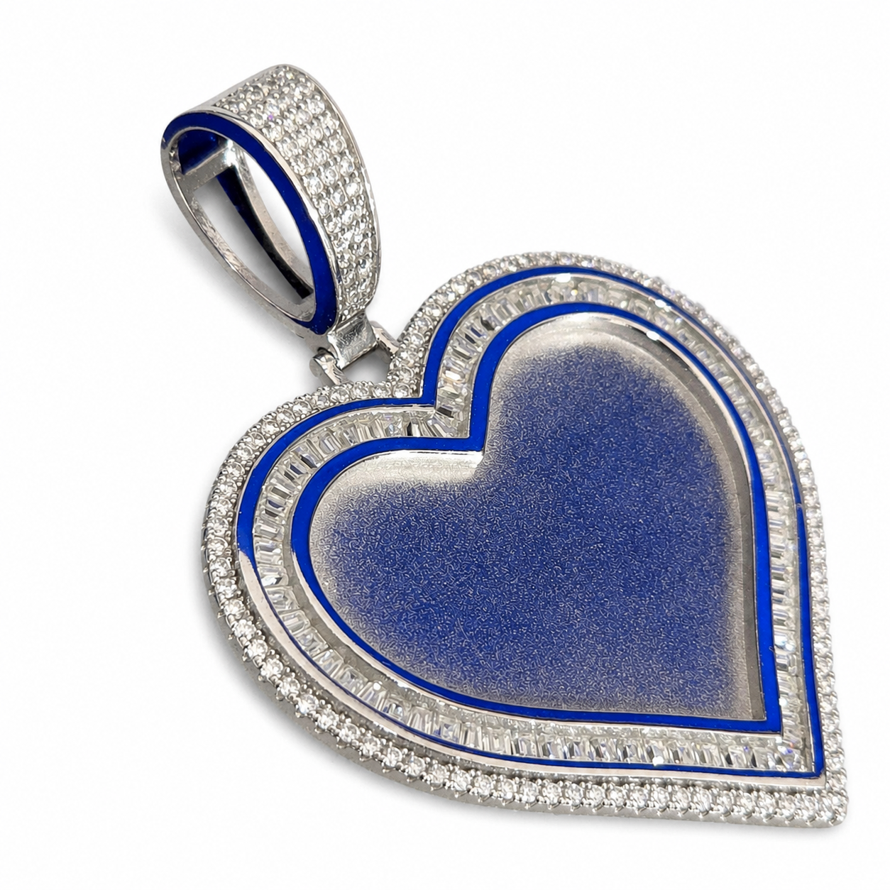 925 Sterling Silver Moissanite Heart Photo Memory Pendant - 3.00 CTW - view 2 on pure white background