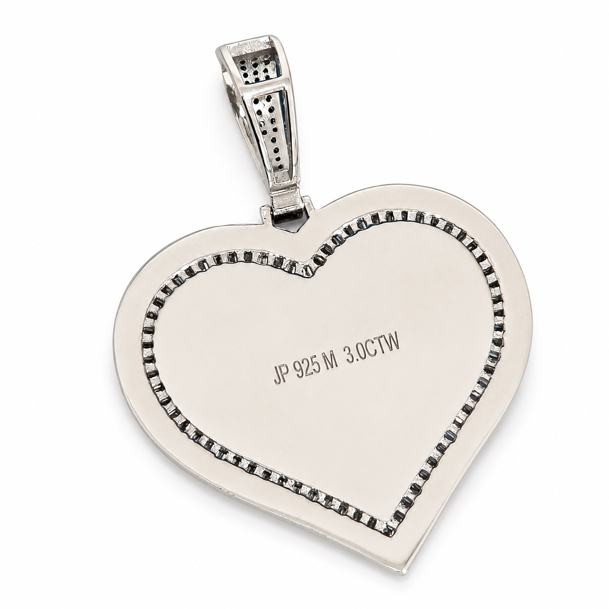 925 Sterling Silver Moissanite Heart Photo Memory Pendant - 3.00 CTW - view 3 on pure white background