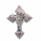 925 Sterling Silver Moissanite Jesus Face Cross Pendant 7.40 CTW - view 1 on pure white background