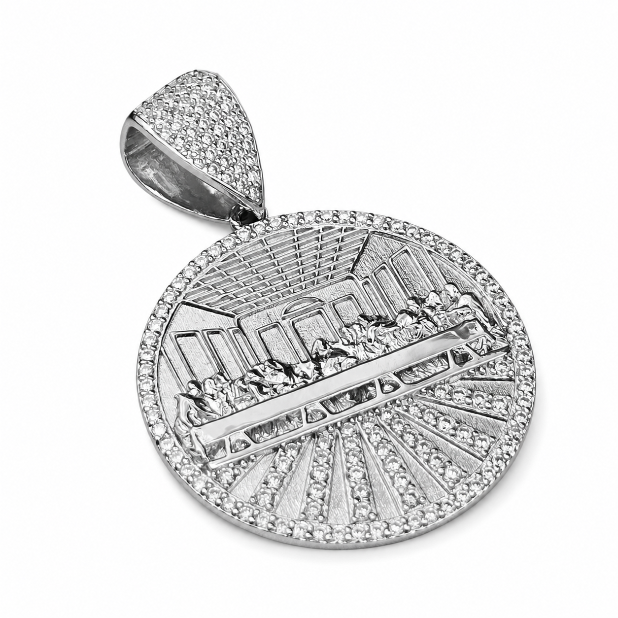 925 Sterling Silver Moissanite Last Supper Pendant 1.34 CTW - view 2 on pure white background