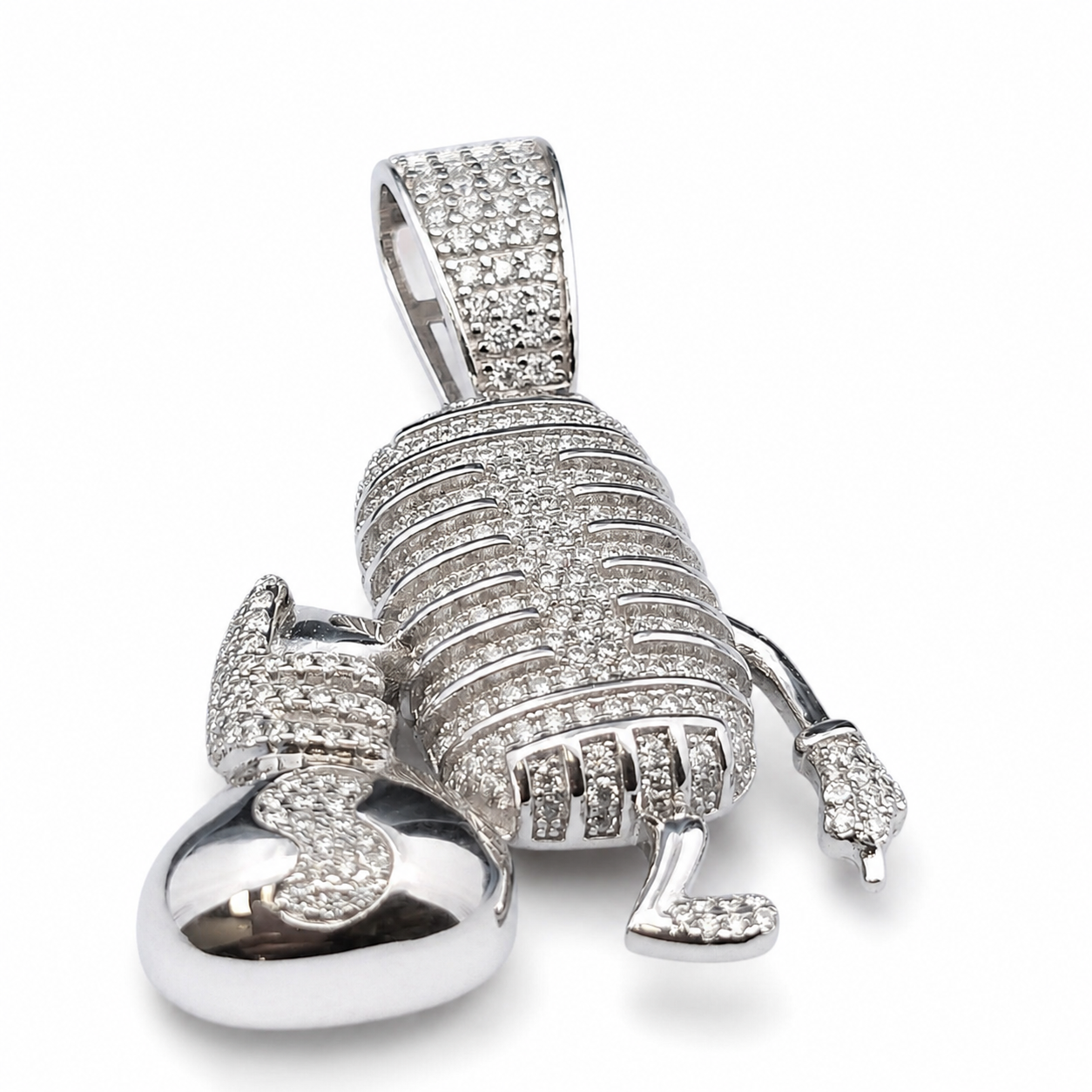 925 Sterling Silver Moissanite Mic & Money Bag Pendant - 2.09 CTW - view 2 on pure white background