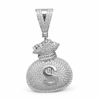 925 Sterling Silver Moissanite Money Bag Pendant 1.81 CTW - view 1 on pure white background