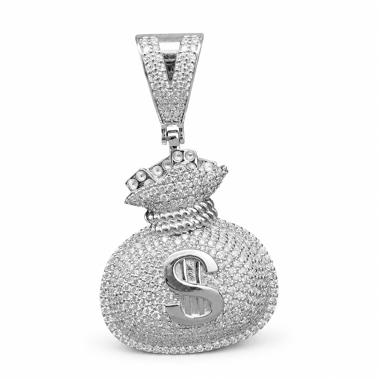 925 Sterling Silver Moissanite Money Bag Pendant 1.81 CTW - view 1 on pure white background