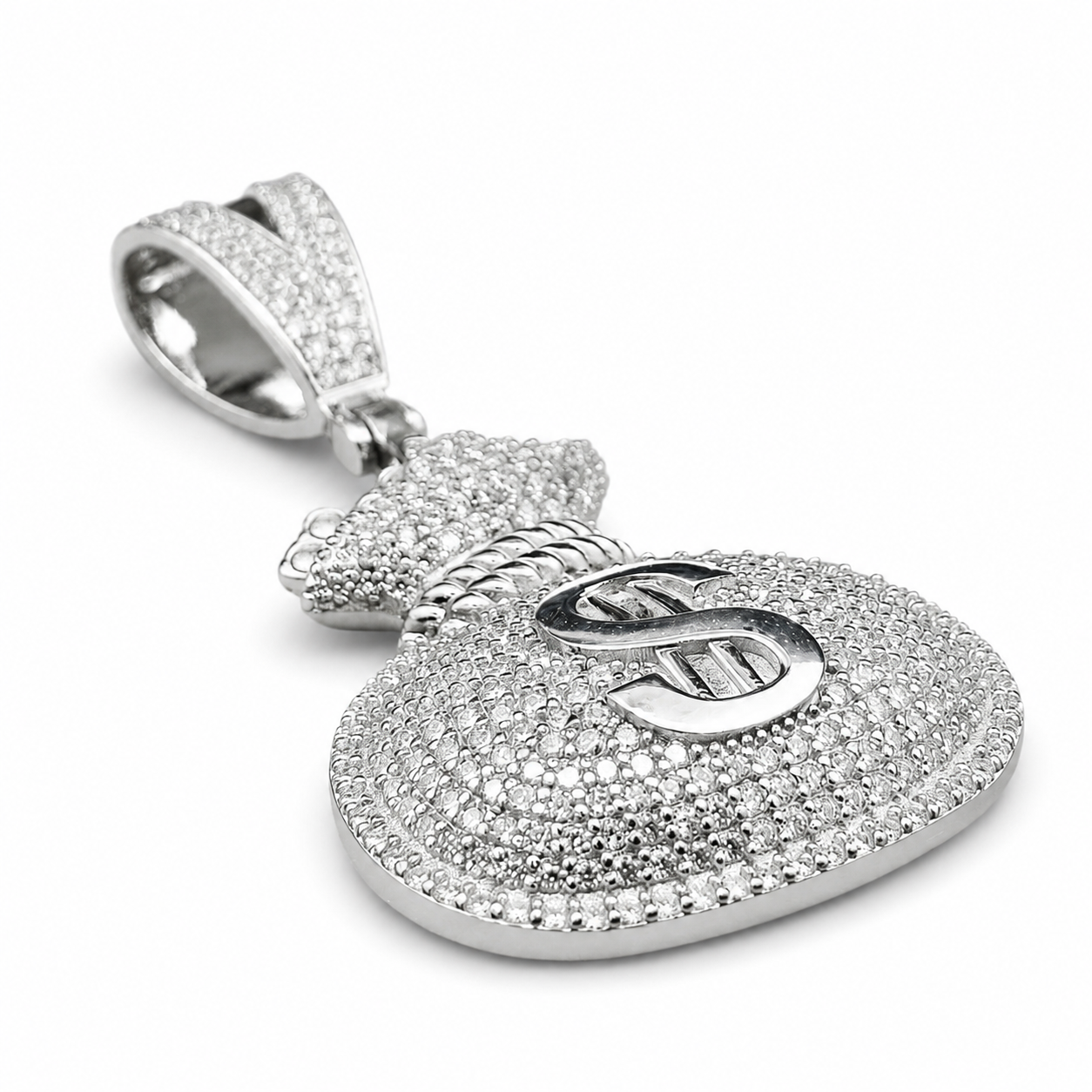 925 Sterling Silver Moissanite Money Bag Pendant 1.81 CTW - view 2 on pure white background