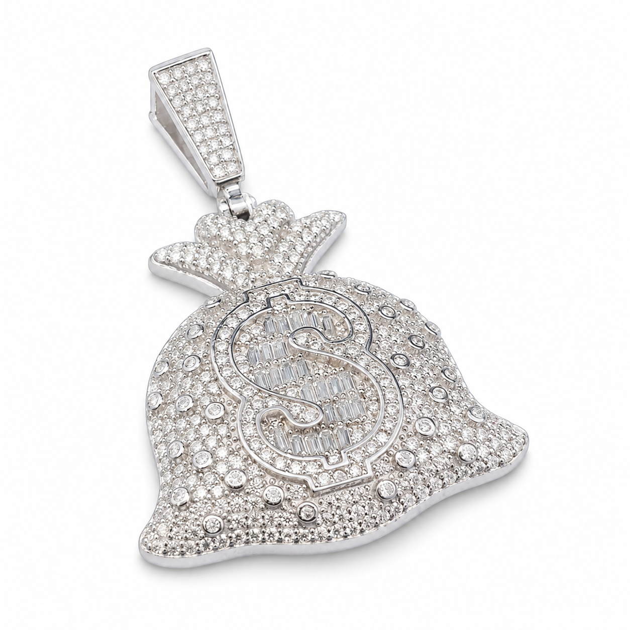 925 Sterling Silver Moissanite Money Bag Pendant 2.43 CTW - view 1 on pure white background