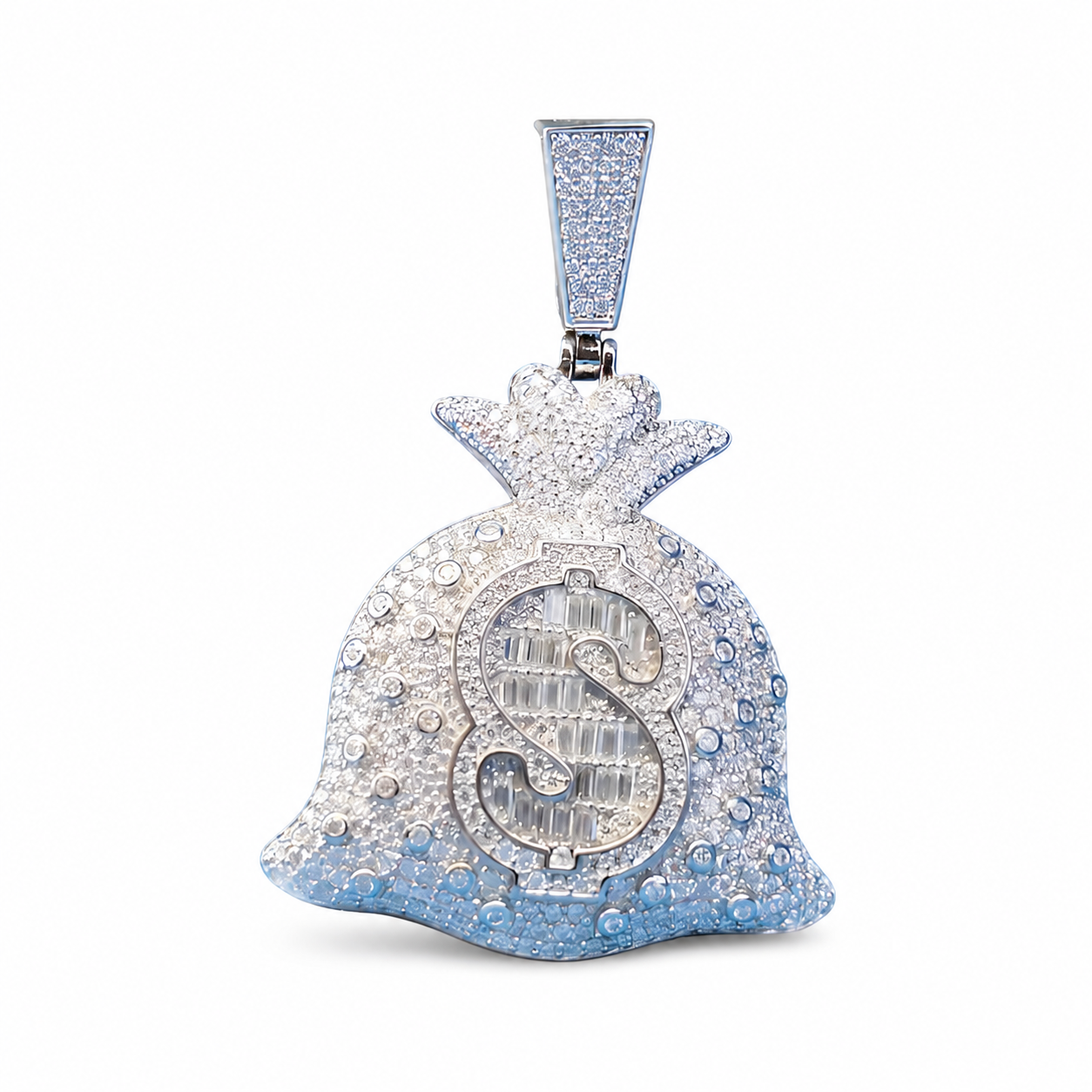 925 Sterling Silver Moissanite Money Bag Pendant 2.43 CTW - view 2 on pure white background