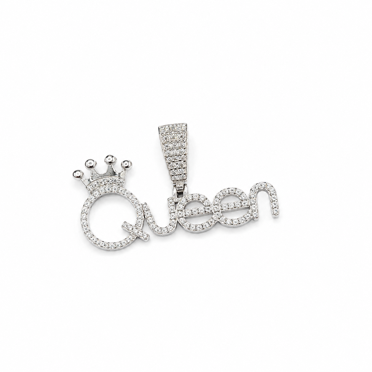 925 Sterling Silver Moissanite Queen Crown Monogram Pendant - view 1 on pure white background