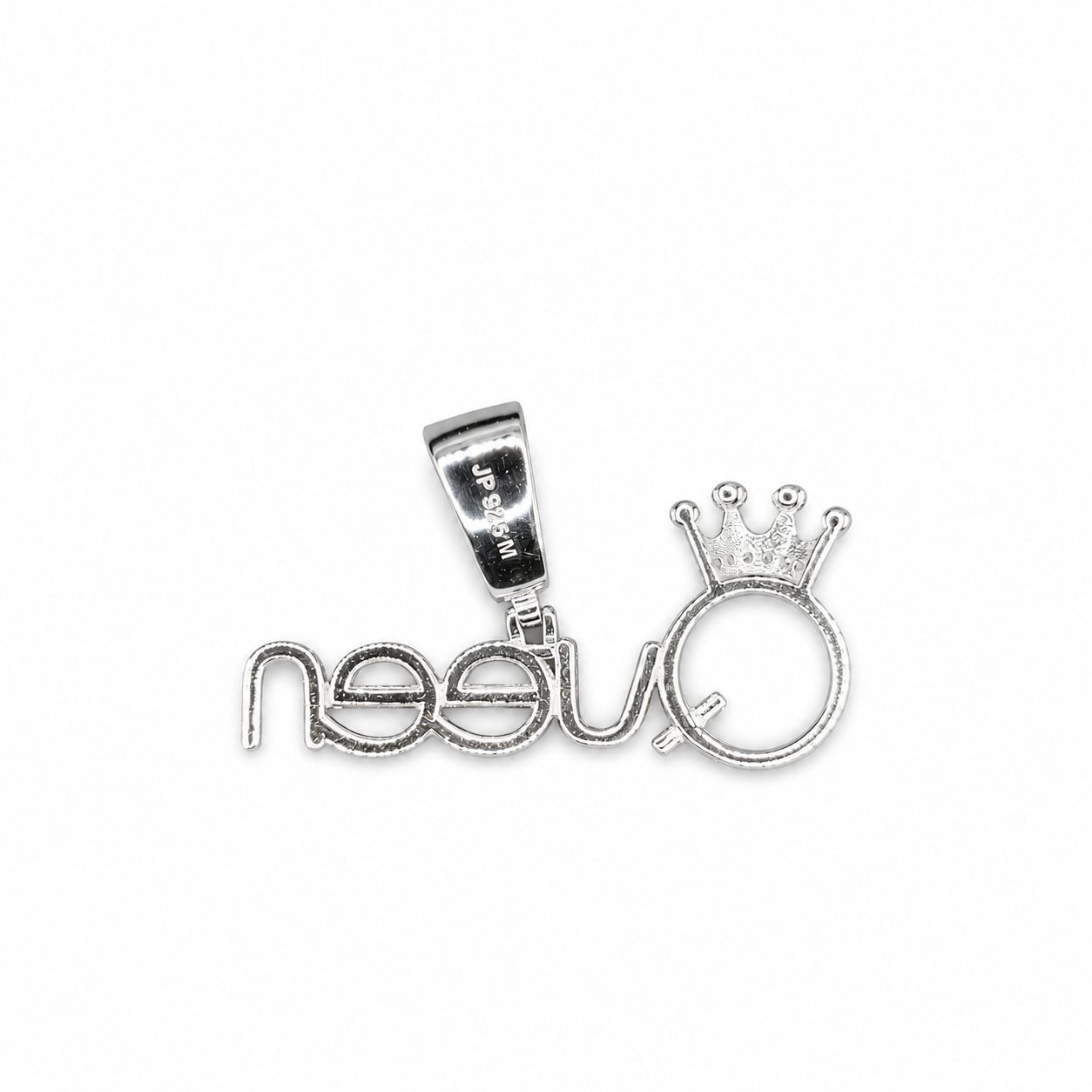 925 Sterling Silver Moissanite Queen Crown Monogram Pendant - view 2 on pure white background