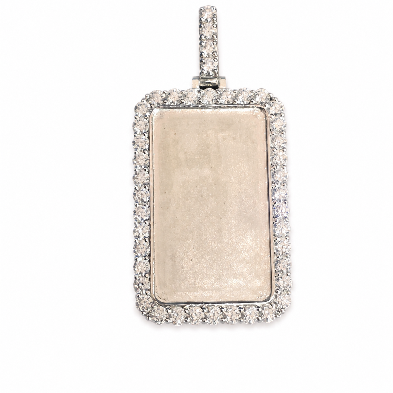 925 Sterling Silver Moissanite Rectangle Photo Memory Pendant - view 1 on pure white background