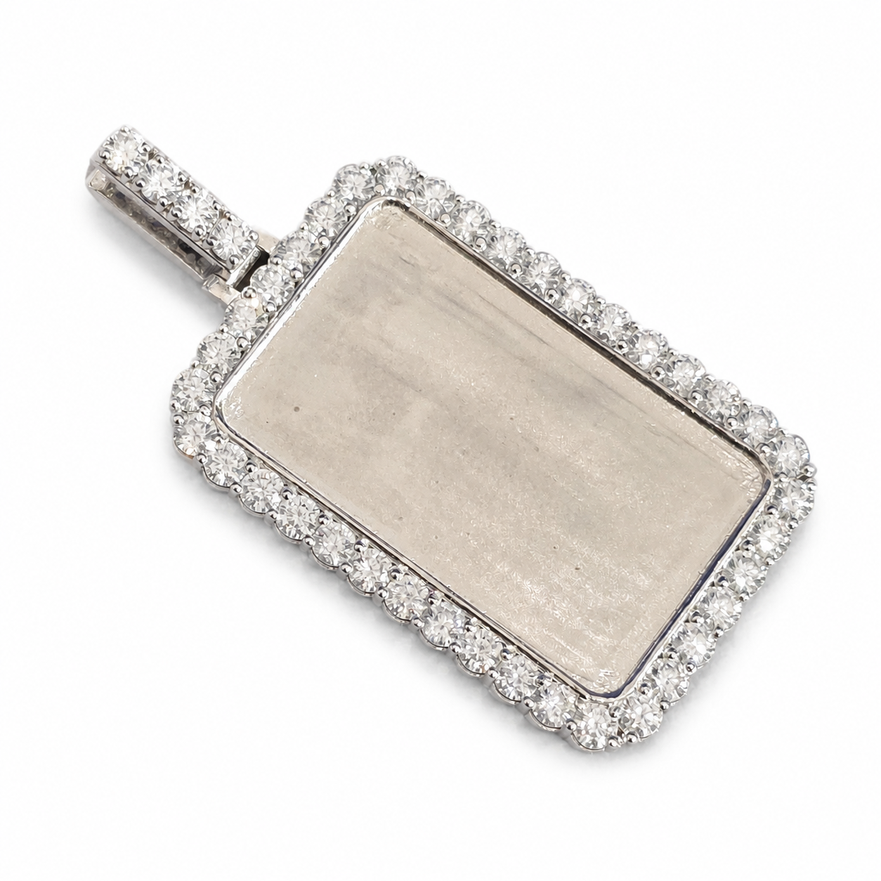 925 Sterling Silver Moissanite Rectangle Photo Memory Pendant - view 2 on pure white background