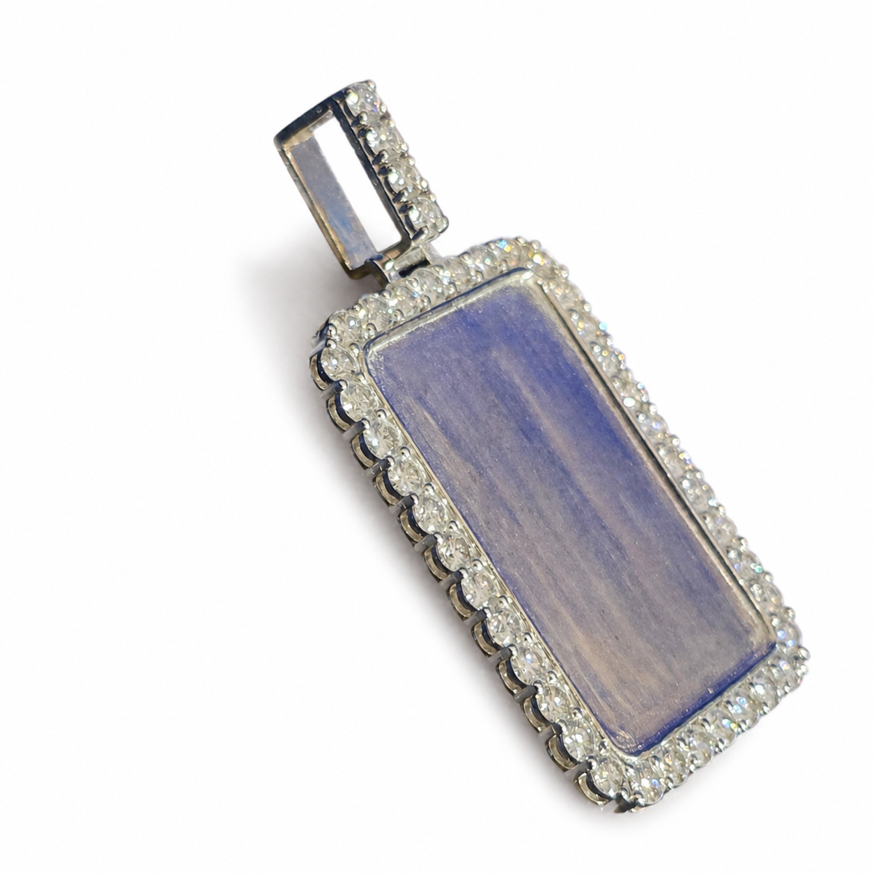 925 Sterling Silver Moissanite Rectangle Photo Memory Pendant - view 3 on pure white background