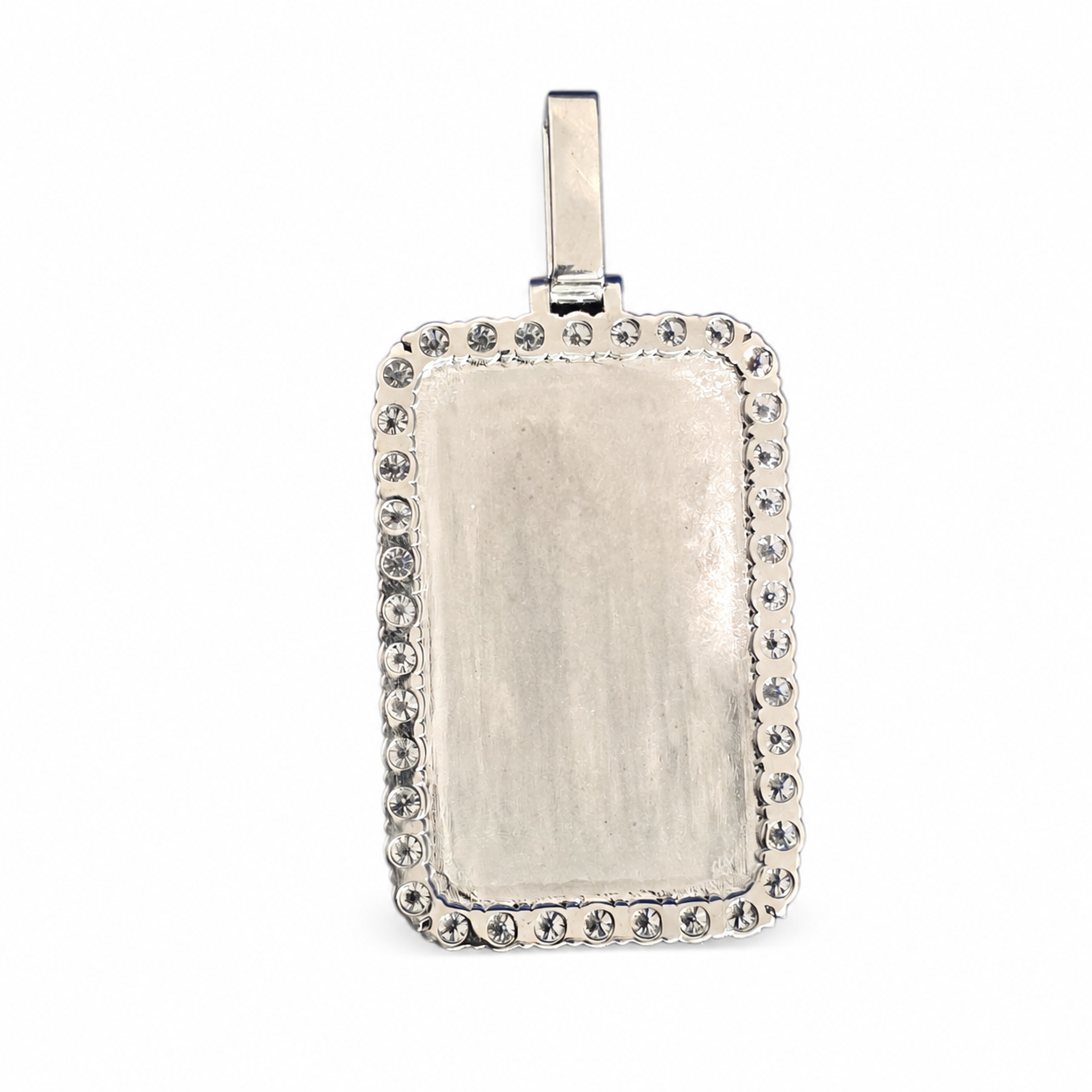 925 Sterling Silver Moissanite Rectangle Photo Memory Pendant - view 4 on pure white background