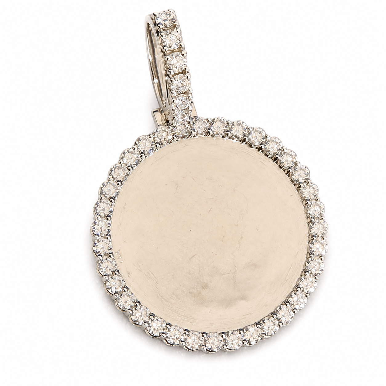 925 Sterling Silver Moissanite Round Photo Memory Pendant - 4.30 CTW - view 1 on pure white background