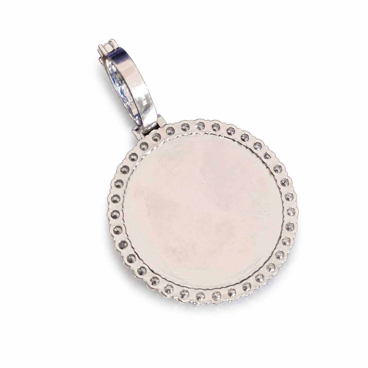 925 Sterling Silver Moissanite Round Photo Memory Pendant - 4.30 CTW - view 3 on pure white background