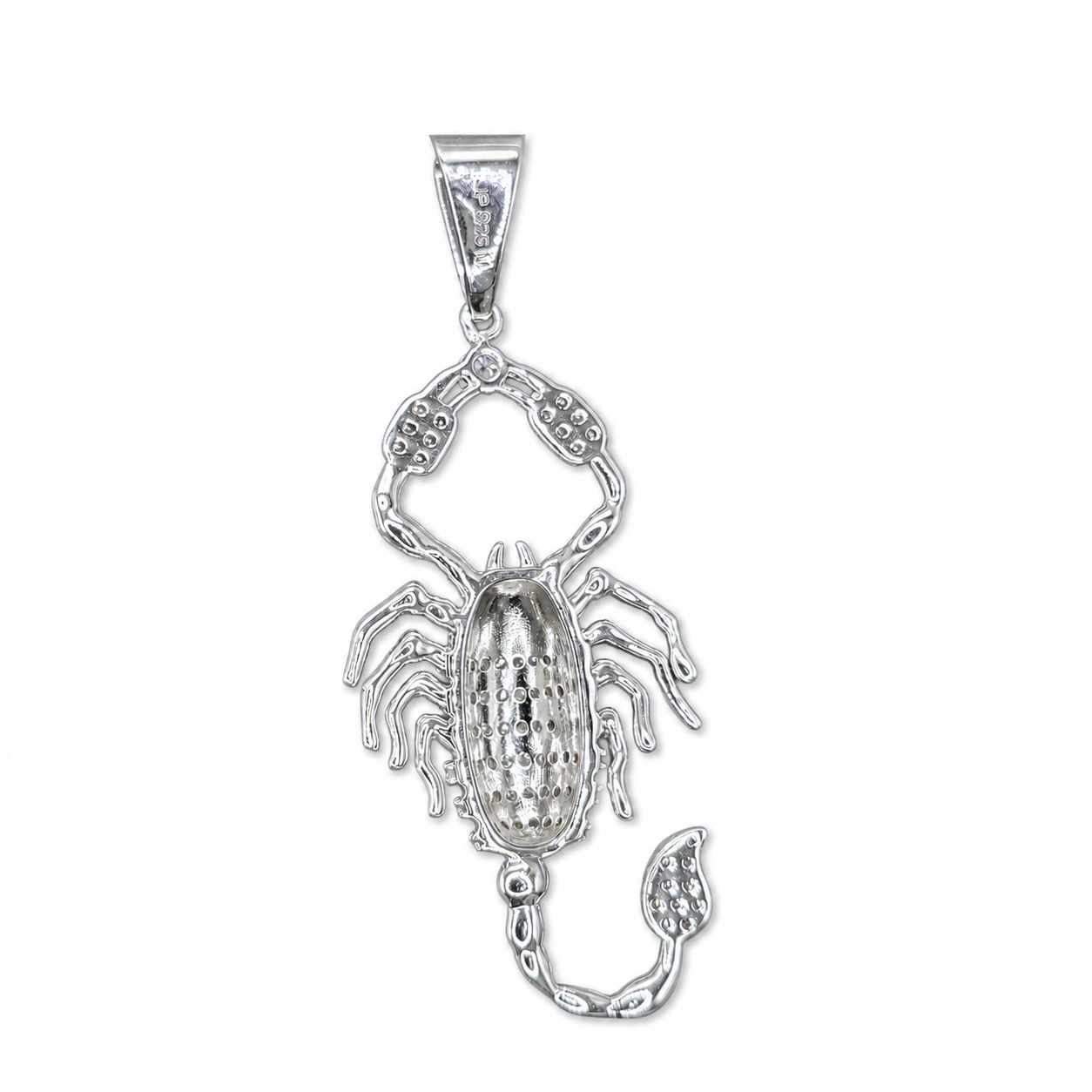 925 Sterling Silver Moissanite Scorpion Pendant - view 2 on pure white background