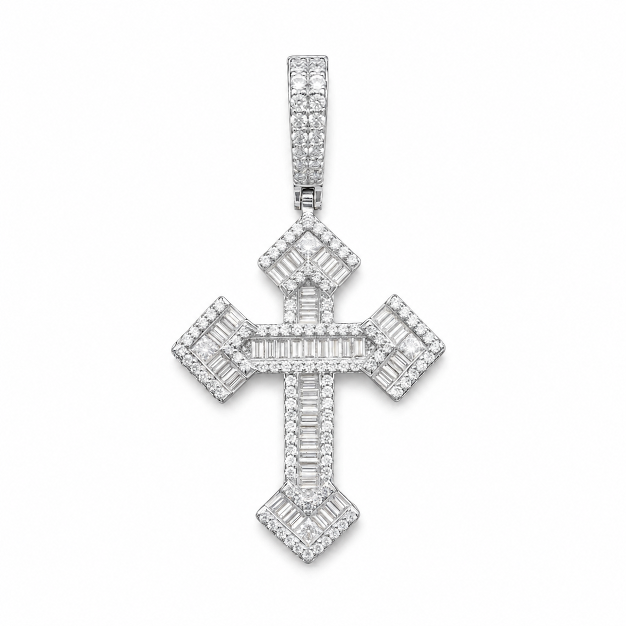 925 Sterling Silver Moissanite Spiritual Cross Pendant 1.05 CTW - view 2 on pure white background