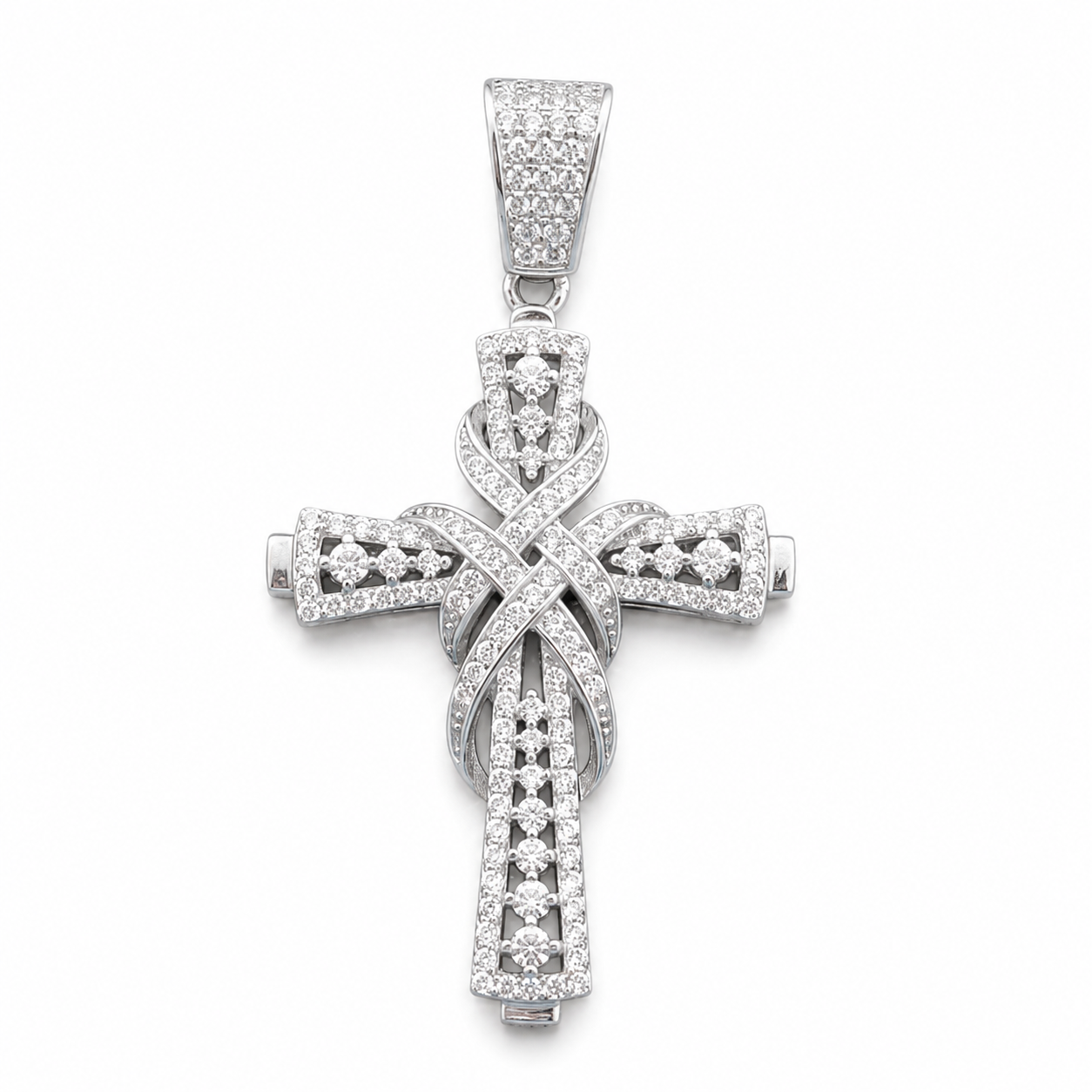 925 Sterling Silver Moissanite Timeless Cross Pendant 1.30 CTW - view 1 on pure white background