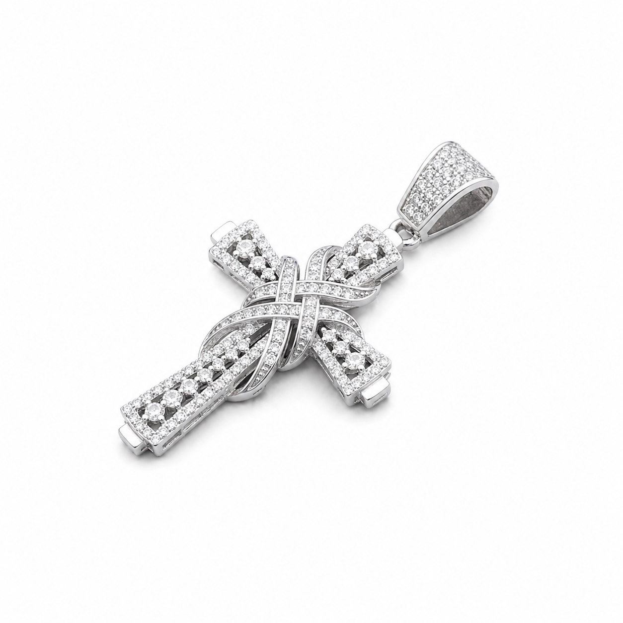 925 Sterling Silver Moissanite Timeless Cross Pendant 1.30 CTW - view 2 on pure white background
