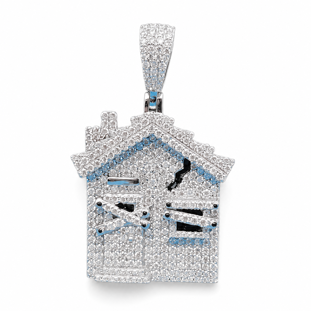 925 Sterling Silver Moissanite Trap House Pendant 3.00 CTW - view 1 on pure white background