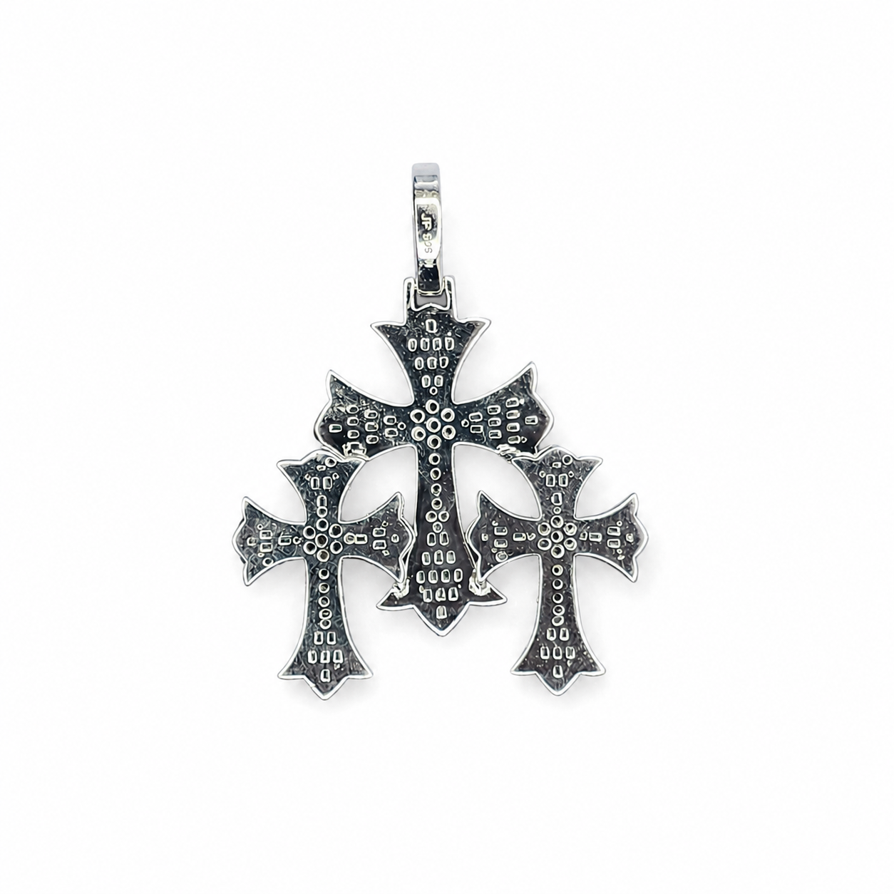 925 Sterling Silver Moissanite Triple Cross Pendant - view 2 on pure white background