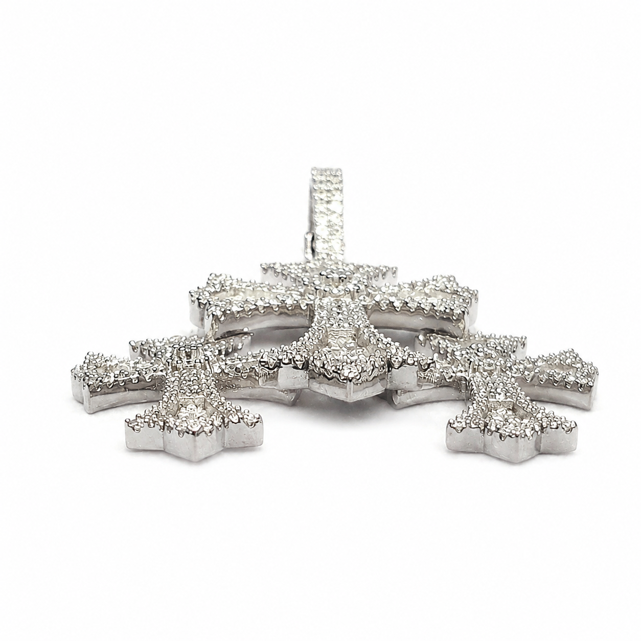 925 Sterling Silver Moissanite Triple Cross Pendant - view 3 on pure white background
