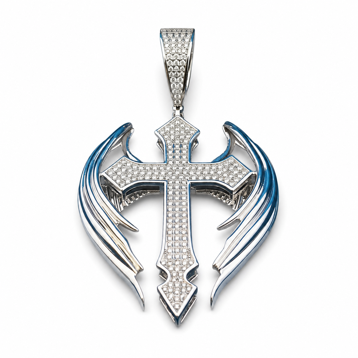 925 Sterling Silver Moissanite Winged Cross Pendant - 3.13 CTW - view 1 on pure white background