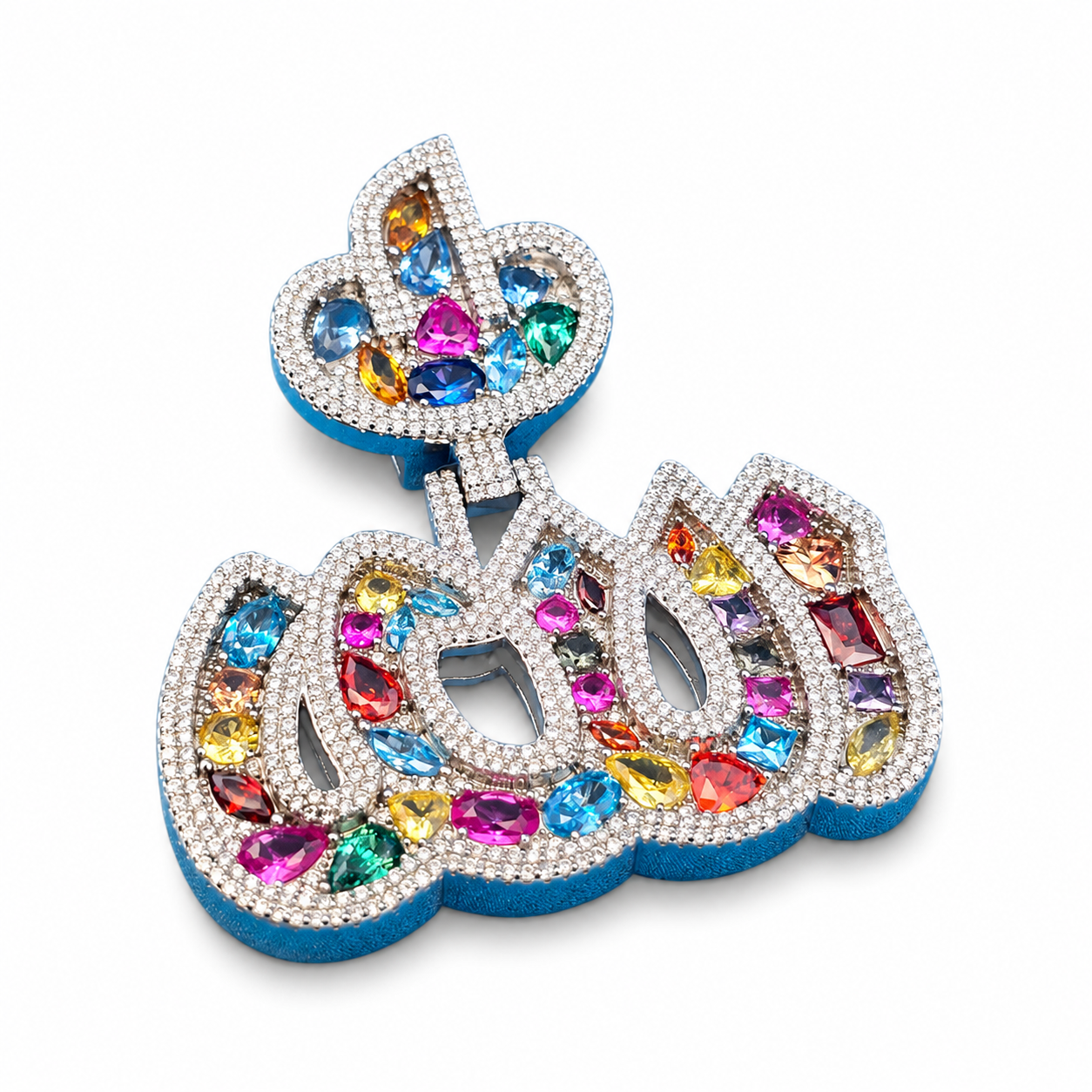 925 Sterling Silver Multicolor Moissanite Allah Pendant - 4.42 CTW - view 2 on pure white background