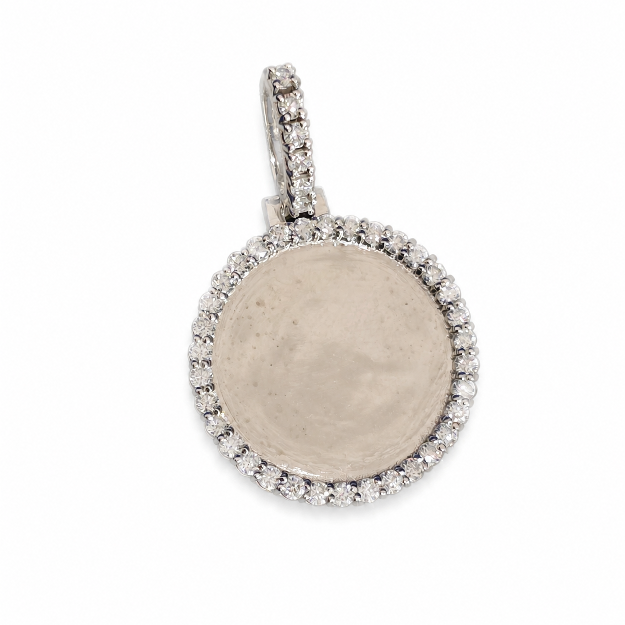925 Sterling Silver Round Photo Memory Pendant - 1.40 CTW - view 1 on pure white background