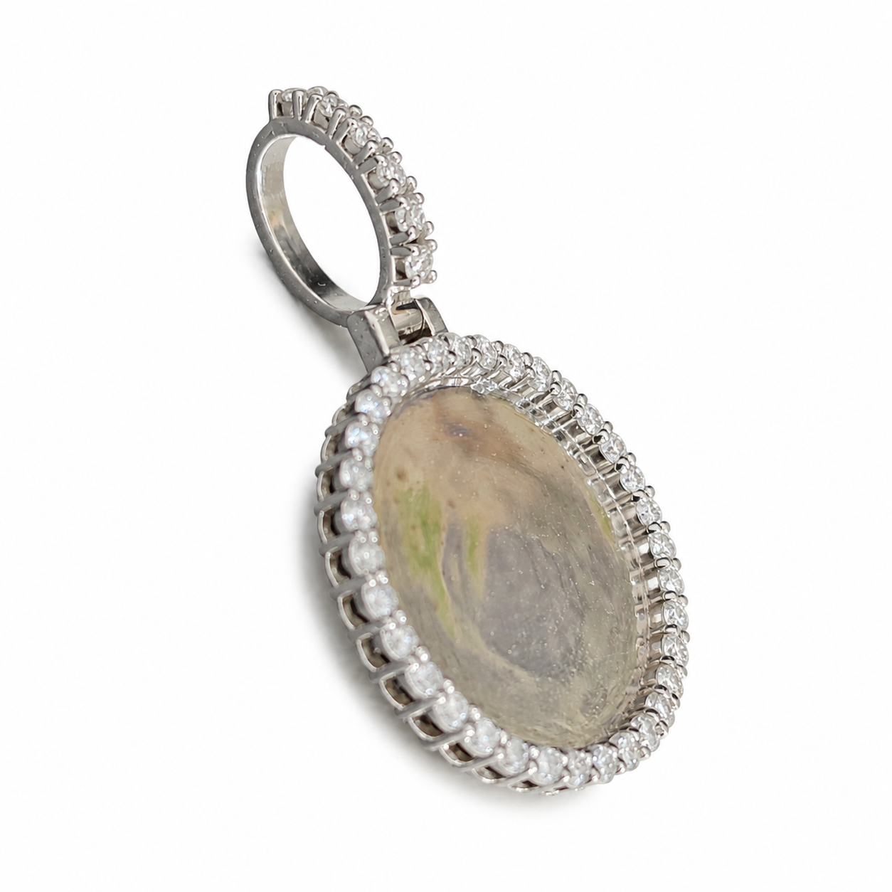 925 Sterling Silver Round Photo Memory Pendant - 1.40 CTW - view 2 on pure white background