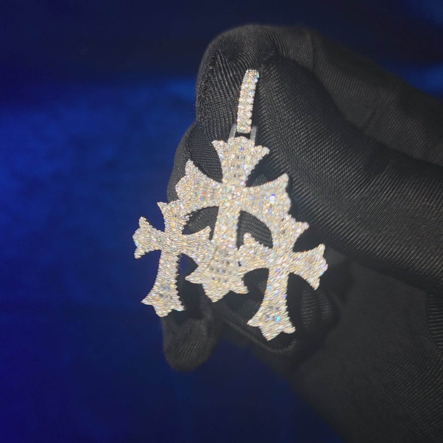 925 Silver Moissanite 3 Cross Pendent