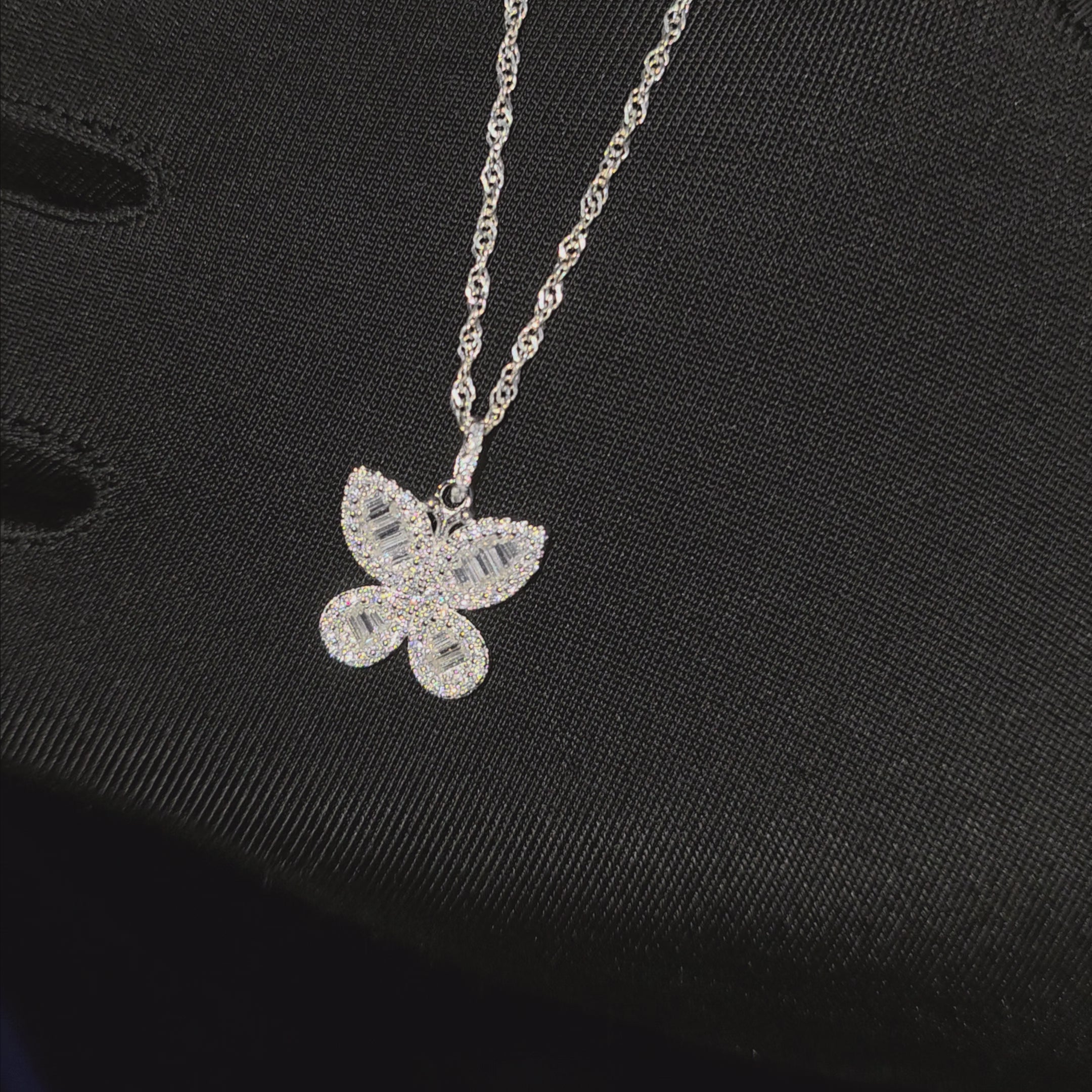 925 Silver Moissanite Butterfly Pendant with 18" Chain.