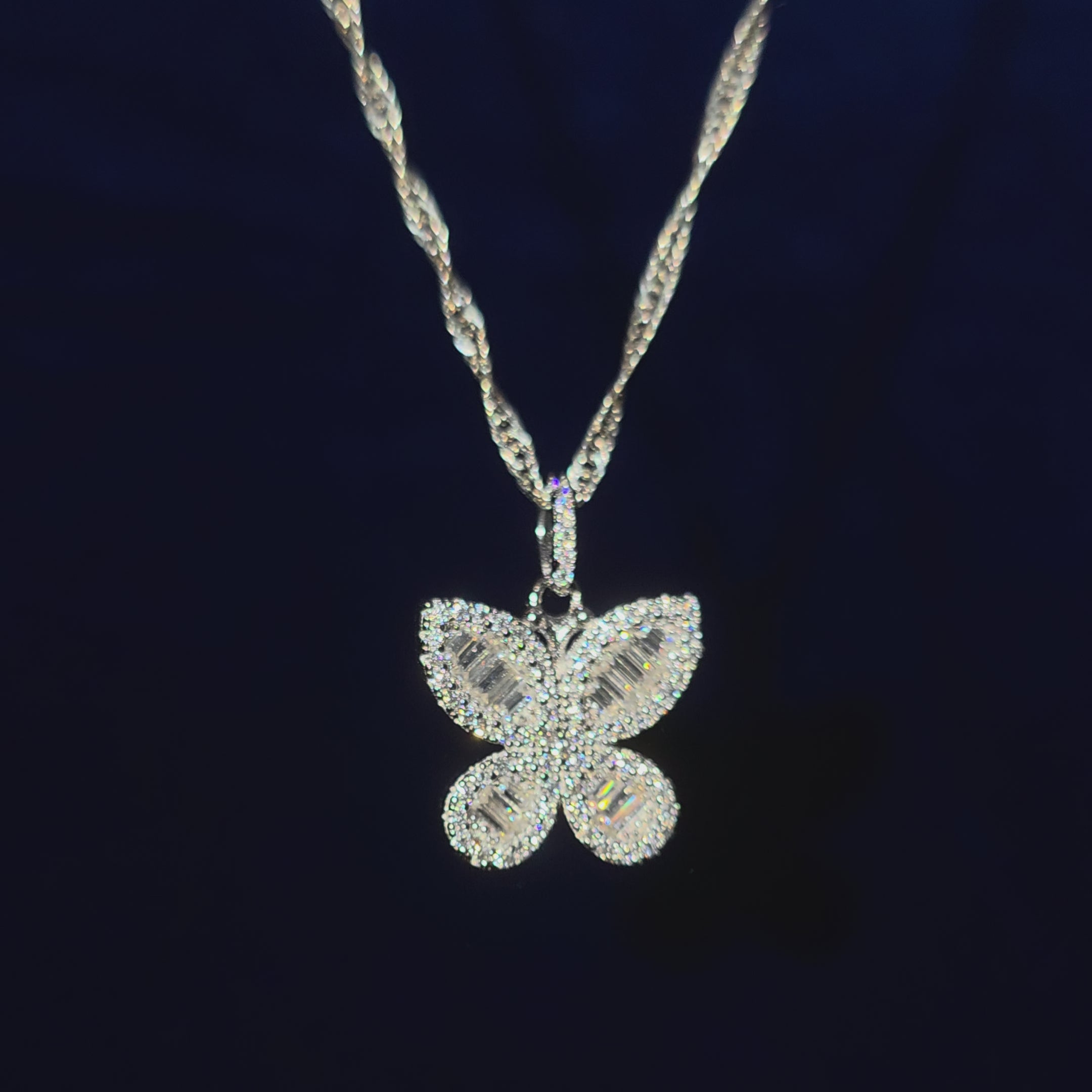 925 Silver Moissanite Butterfly Pendant with 18" Chain.